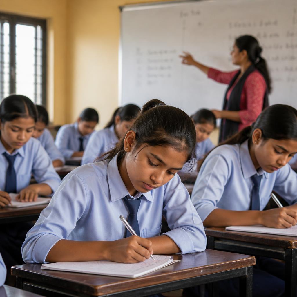 Students preparing for exams in class